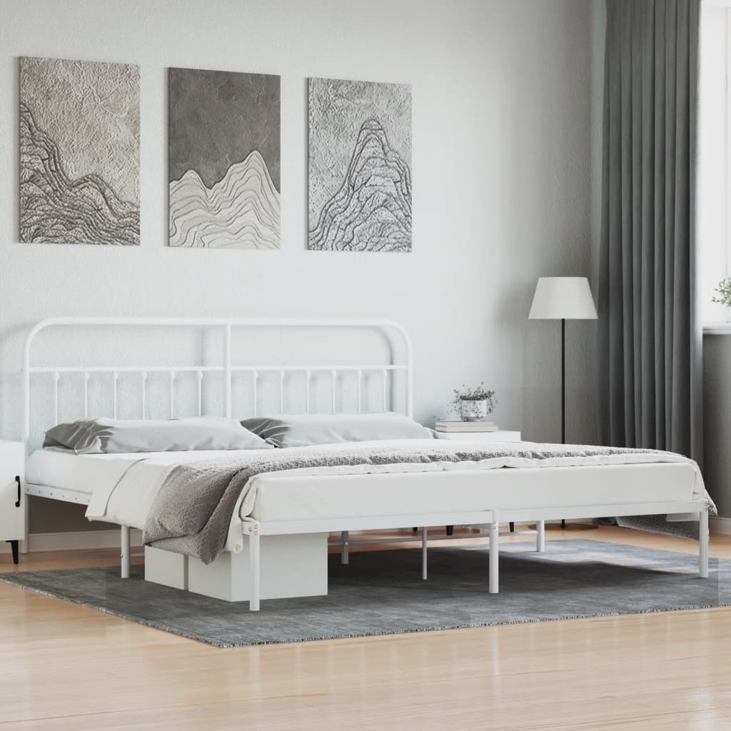 Berkfield Metal Bed Frame with Headboard White 193x203 cm