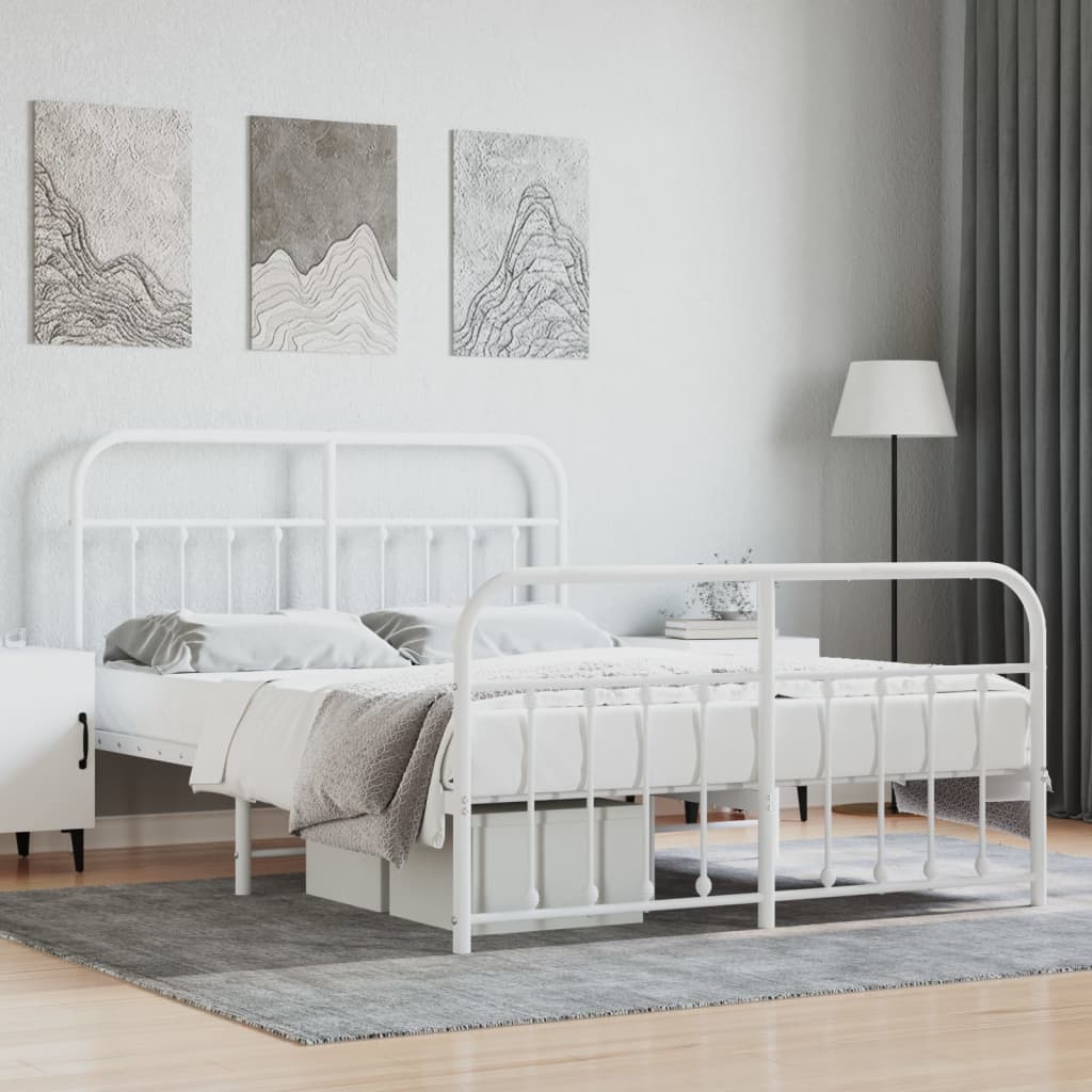 Berkfield Metal Bed Frame with Headboard and Footboard White 150x200 cm