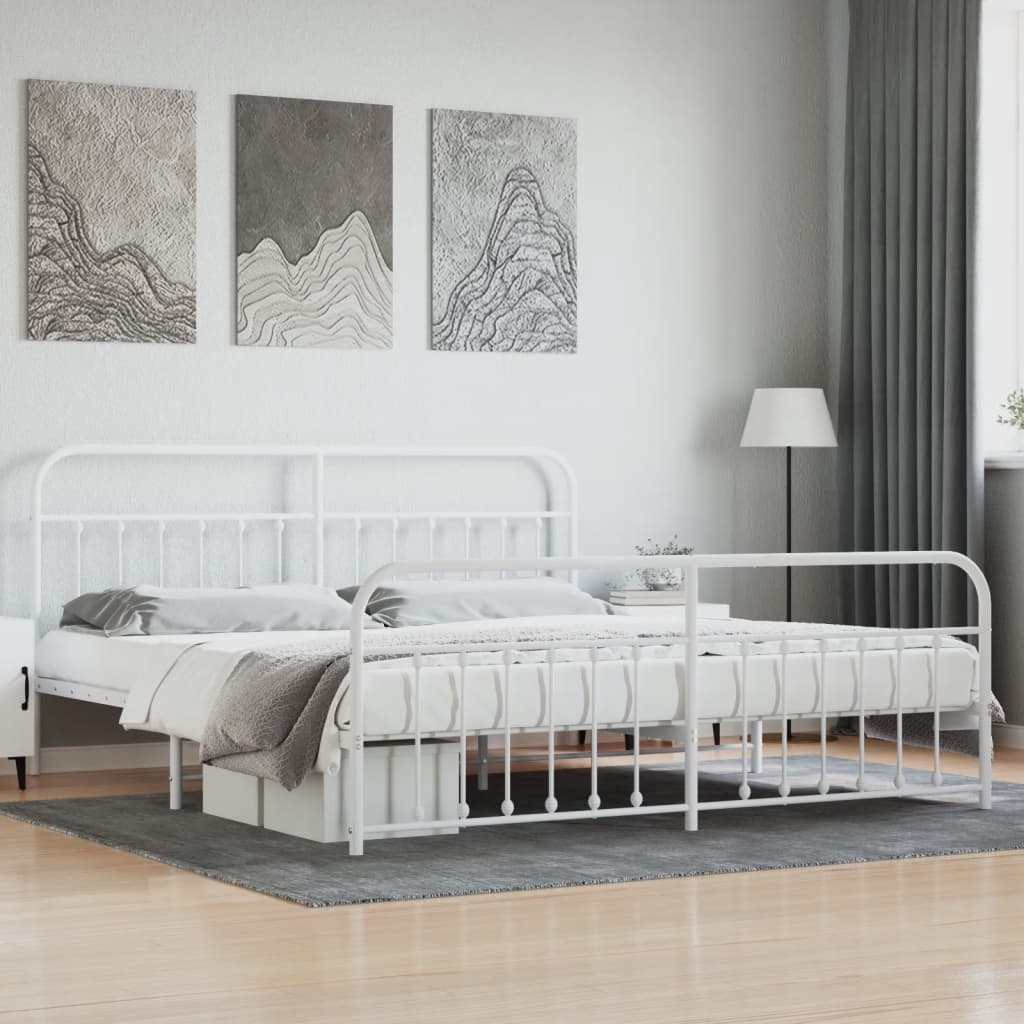Berkfield Metal Bed Frame with Headboard and Footboard White 193x203 cm