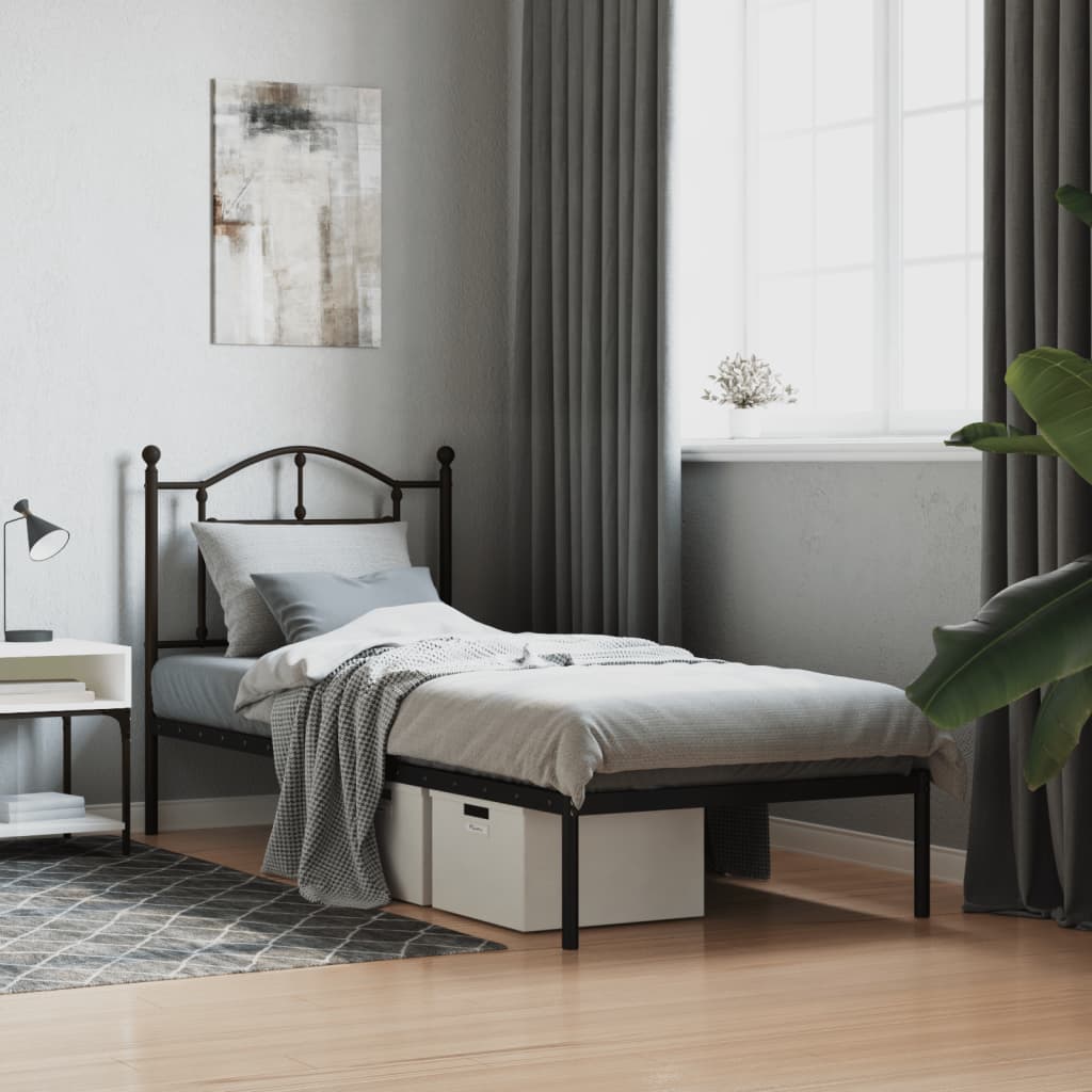 Berkfield Metal Bed Frame with Headboard Black 90x200 cm