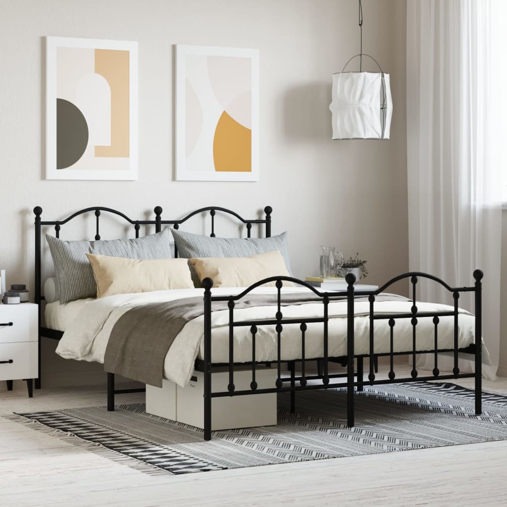 Berkfield Metal Bed Frame with Headboard and Footboard Black 135x190 cm