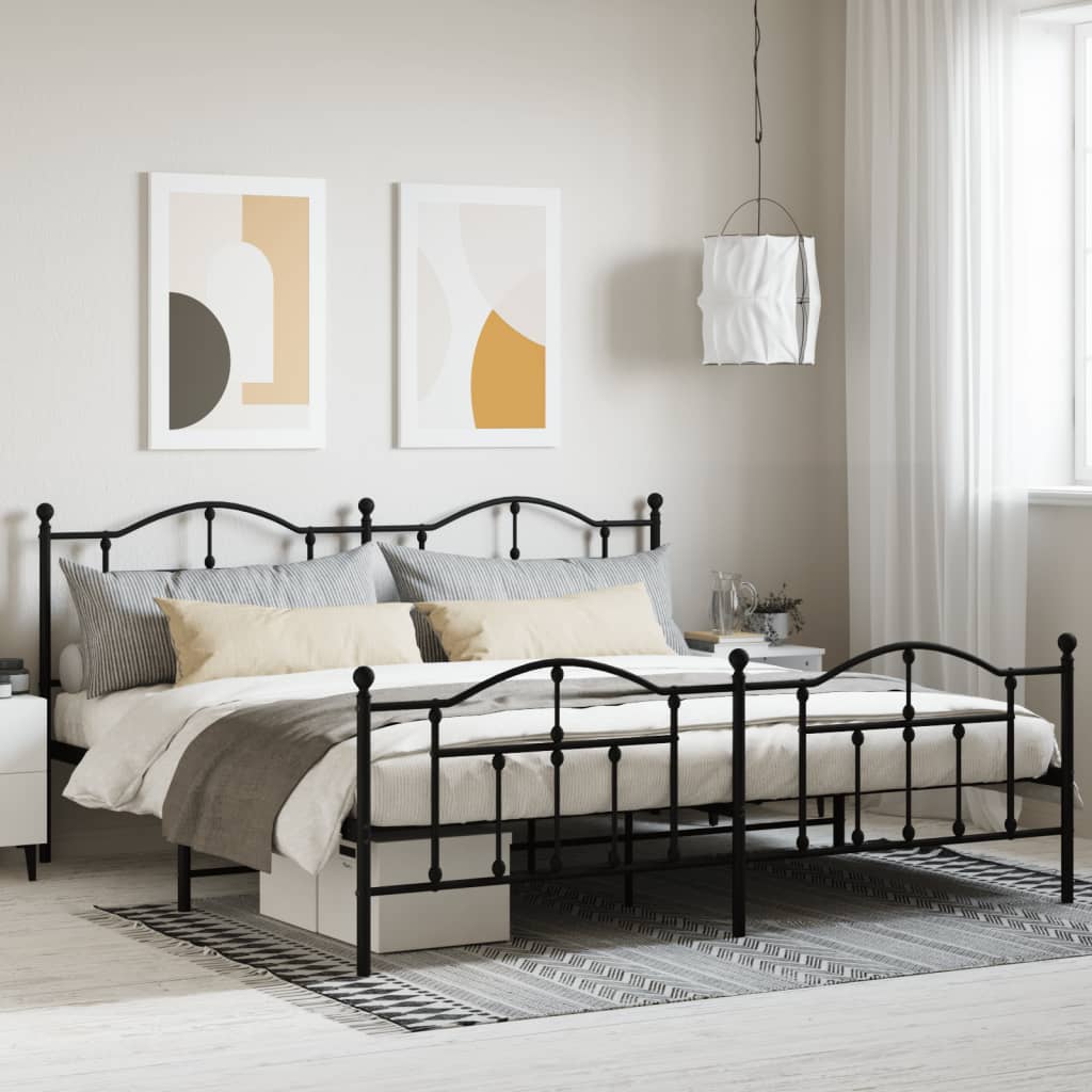 Berkfield Metal Bed Frame with Headboard and Footboard Black 193x203 cm