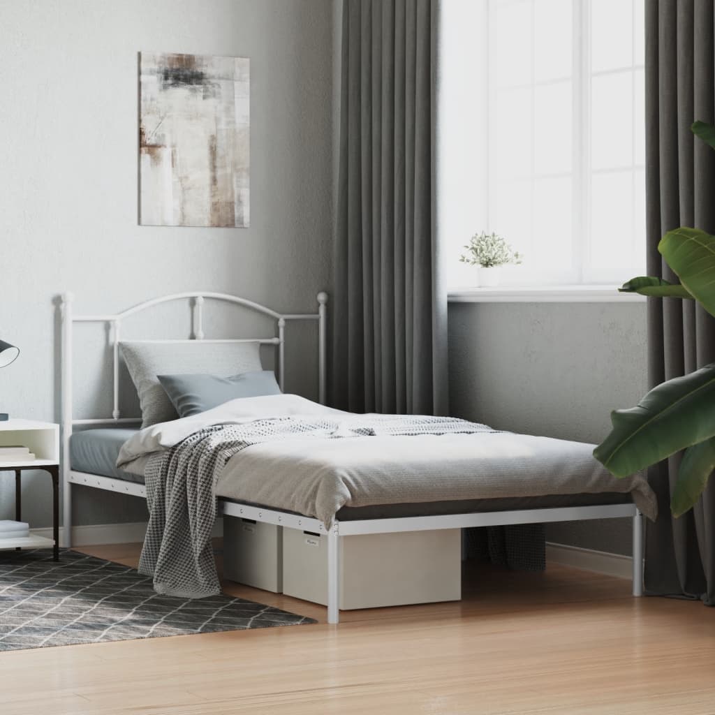 Berkfield Metal Bed Frame with Headboard White 100x200 cm
