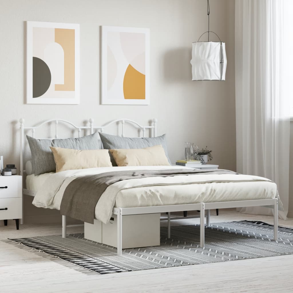 Berkfield Metal Bed Frame with Headboard White 140x200 cm