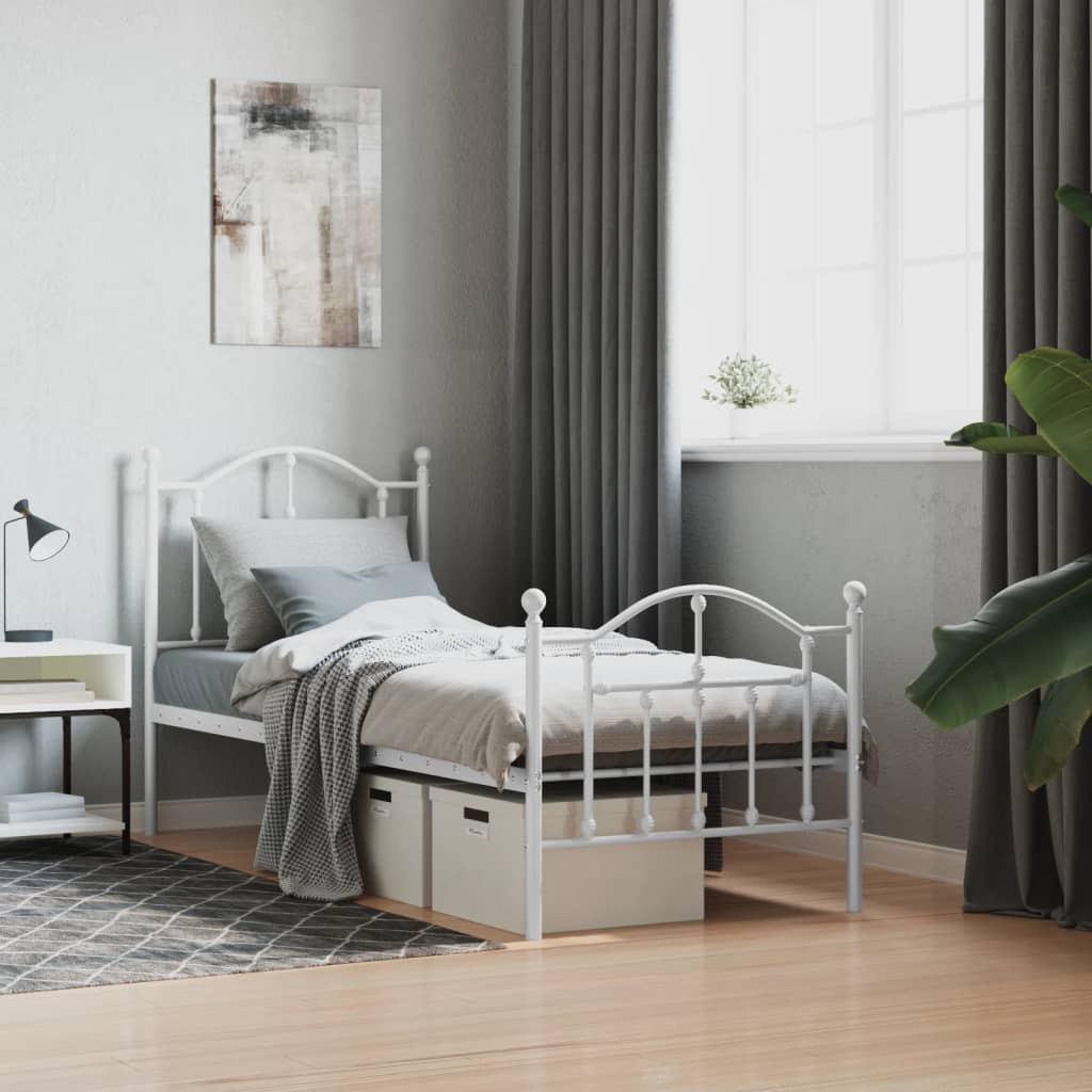 Berkfield Metal Bed Frame with Headboard and Footboard White 75x190 cm