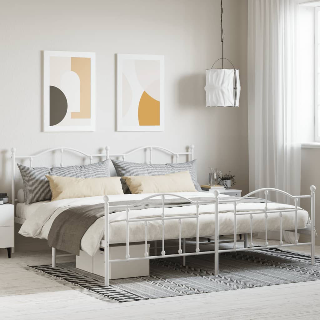 Berkfield Metal Bed Frame with Headboard and Footboard White 200x200 cm