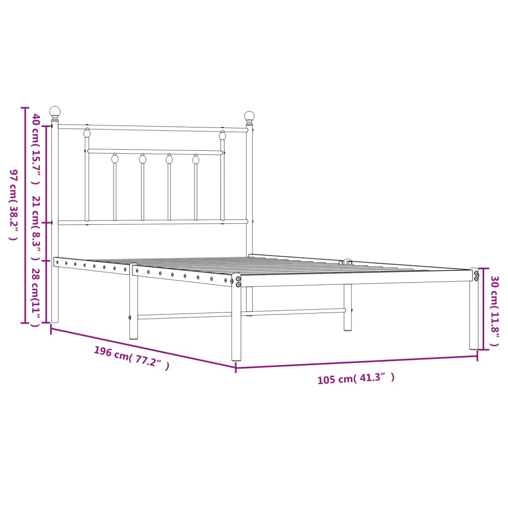 Berkfield Metal Bed Frame with Headboard Black 100x190 cm