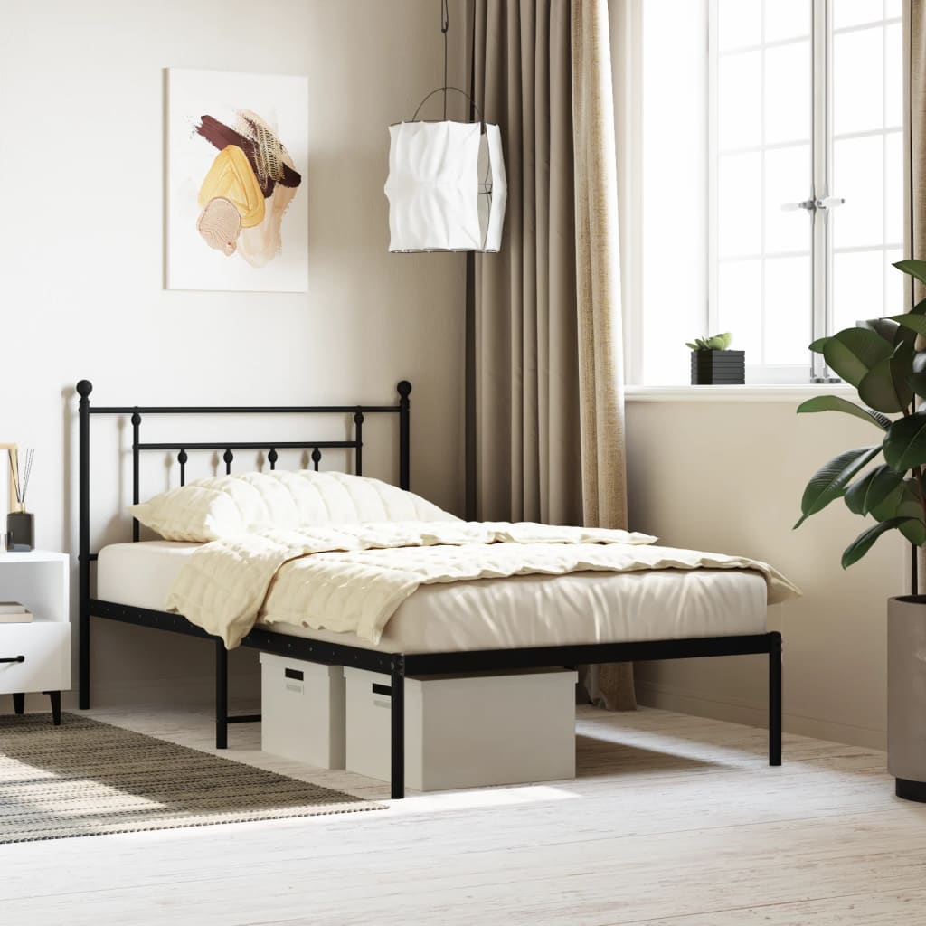 Berkfield Metal Bed Frame with Headboard Black 100x200 cm