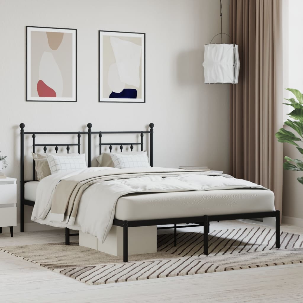 Berkfield Metal Bed Frame with Headboard Black 150x200 cm