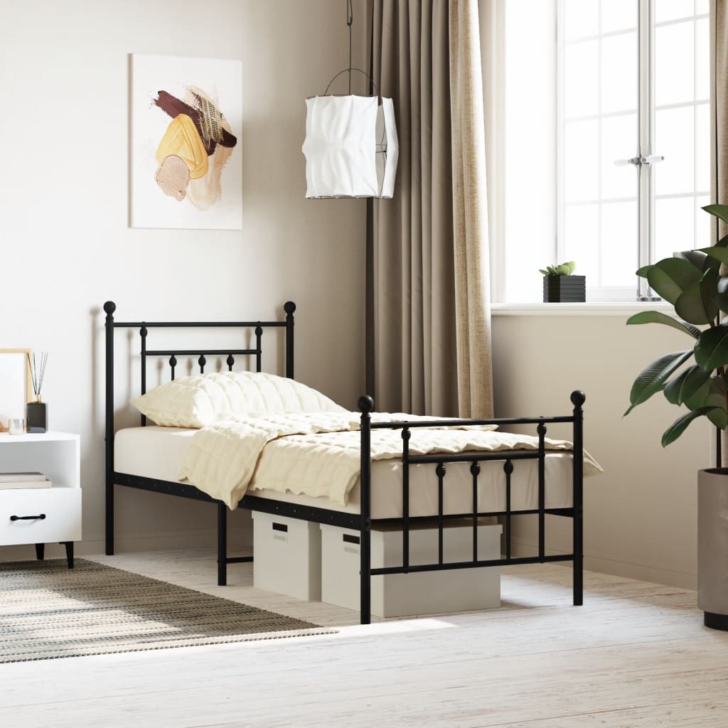 Berkfield Metal Bed Frame with Headboard and Footboard Black 75x190 cm