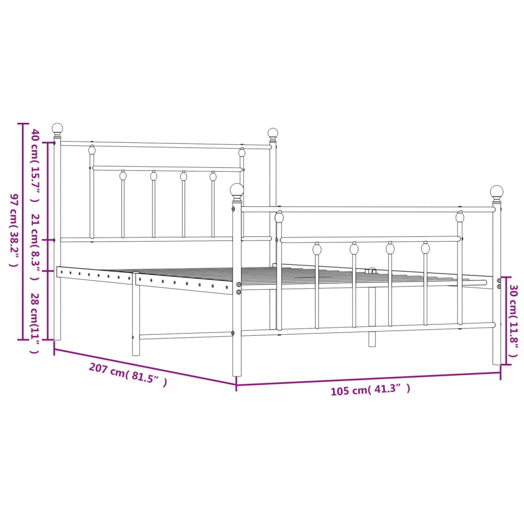 Berkfield Metal Bed Frame with Headboard and Footboard Black 100x200 cm