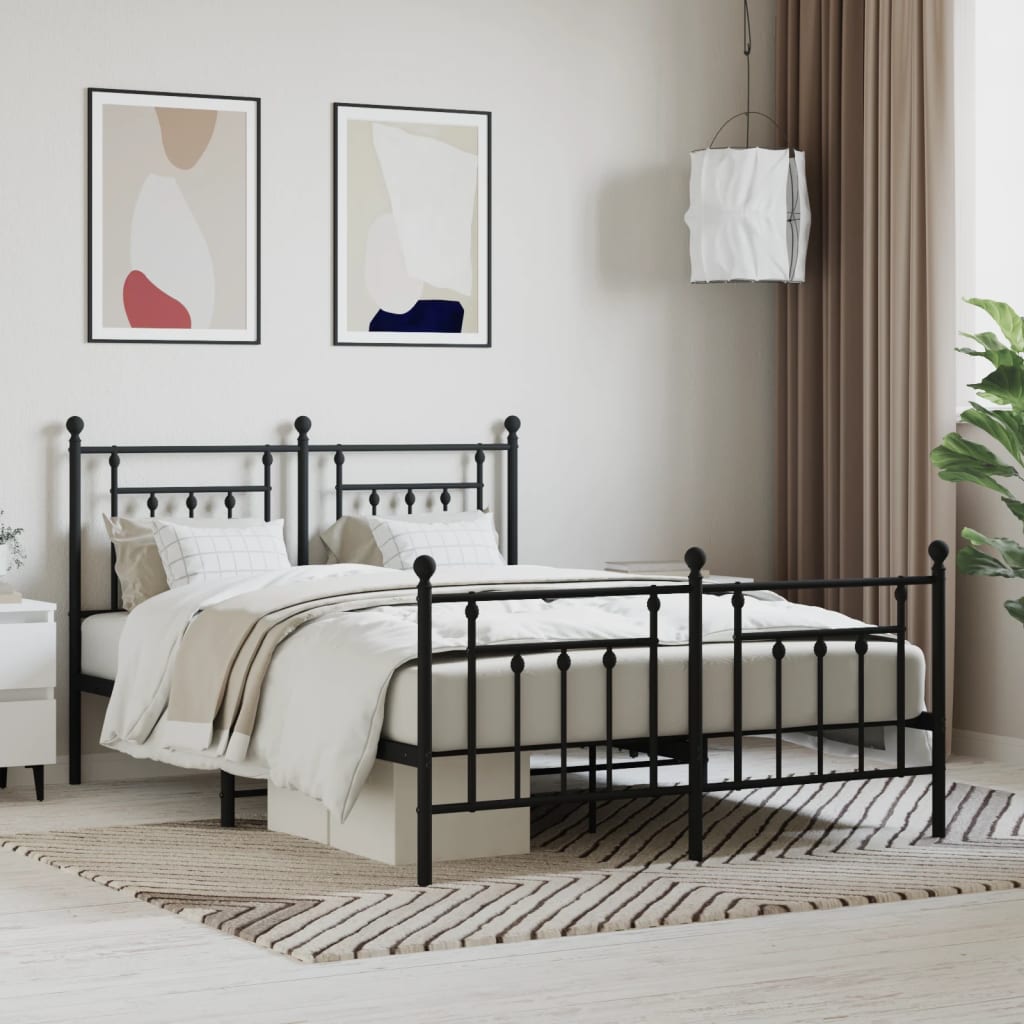 Berkfield Metal Bed Frame with Headboard and Footboard Black 140x200 cm