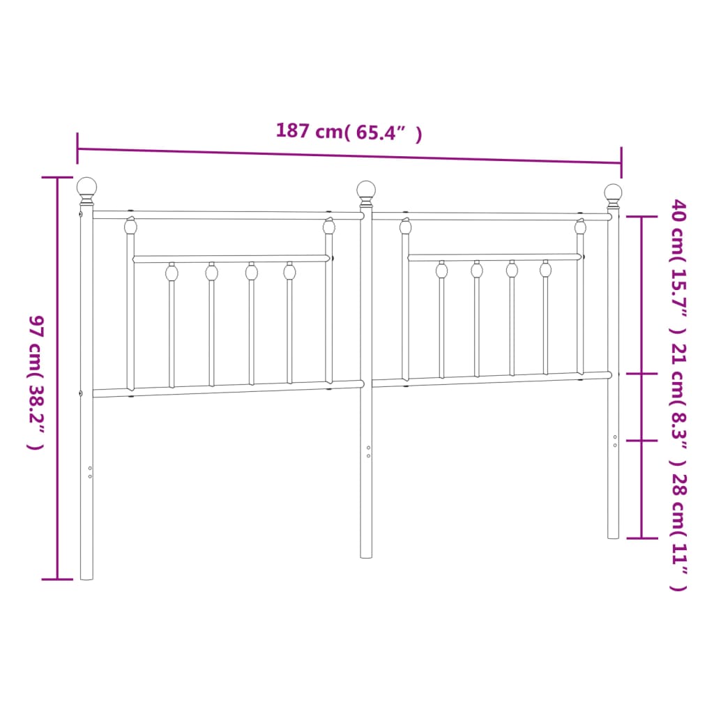 Berkfield Metal Headboard Black 180 cm