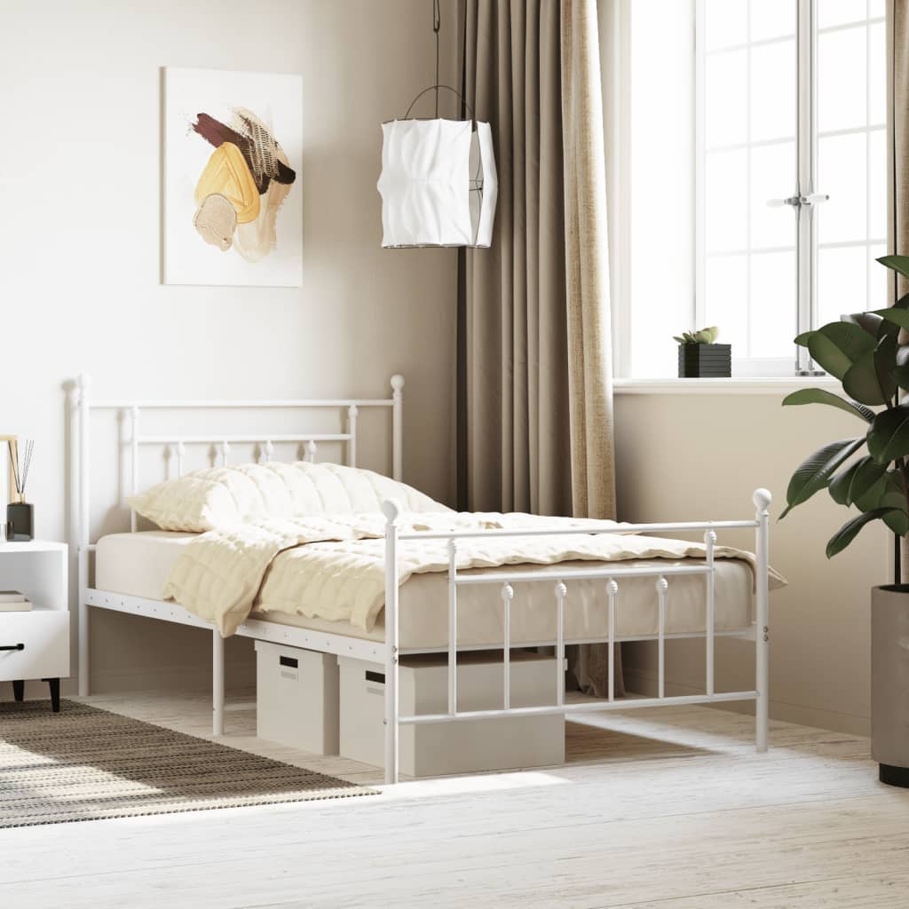 Berkfield Metal Bed Frame with Headboard and Footboard White 107x203 cm