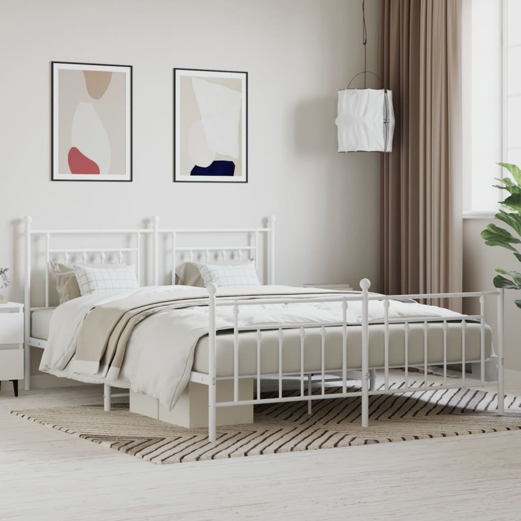 Berkfield Metal Bed Frame with Headboard and Footboard White 180x200 cm