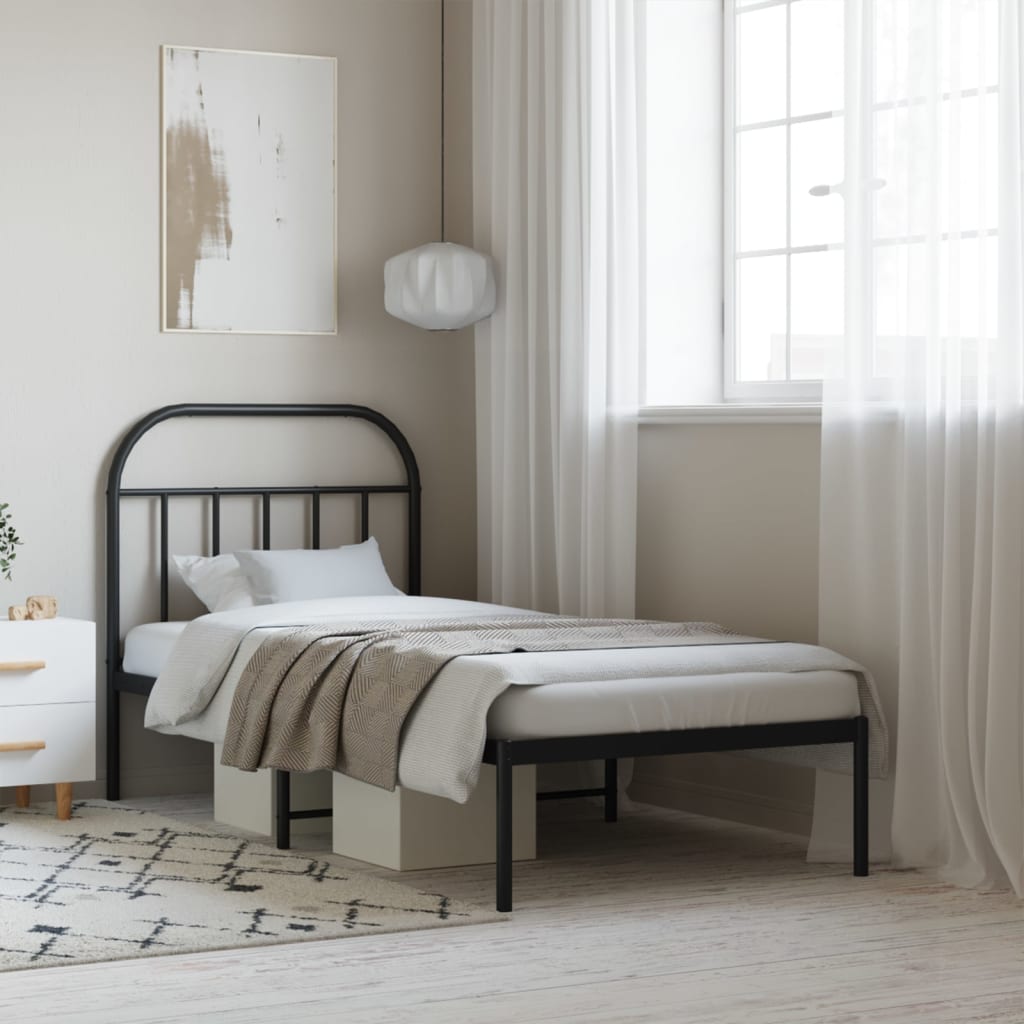 Berkfield Metal Bed Frame with Headboard Black 80x200 cm