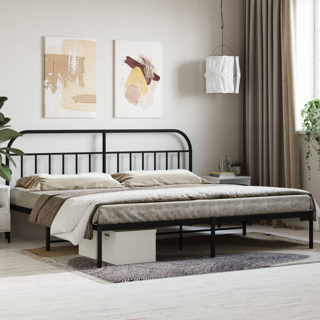 Berkfield Metal Bed Frame with Headboard Black 193x203 cm