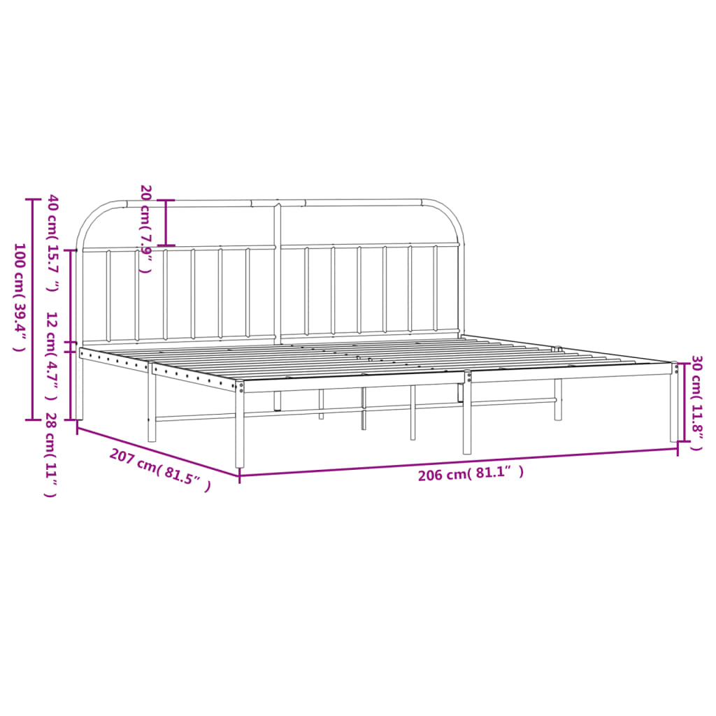 Berkfield Metal Bed Frame with Headboard Black 200x200 cm
