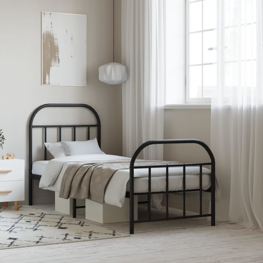 Berkfield Metal Bed Frame with Headboard and Footboard Black 75x190 cm