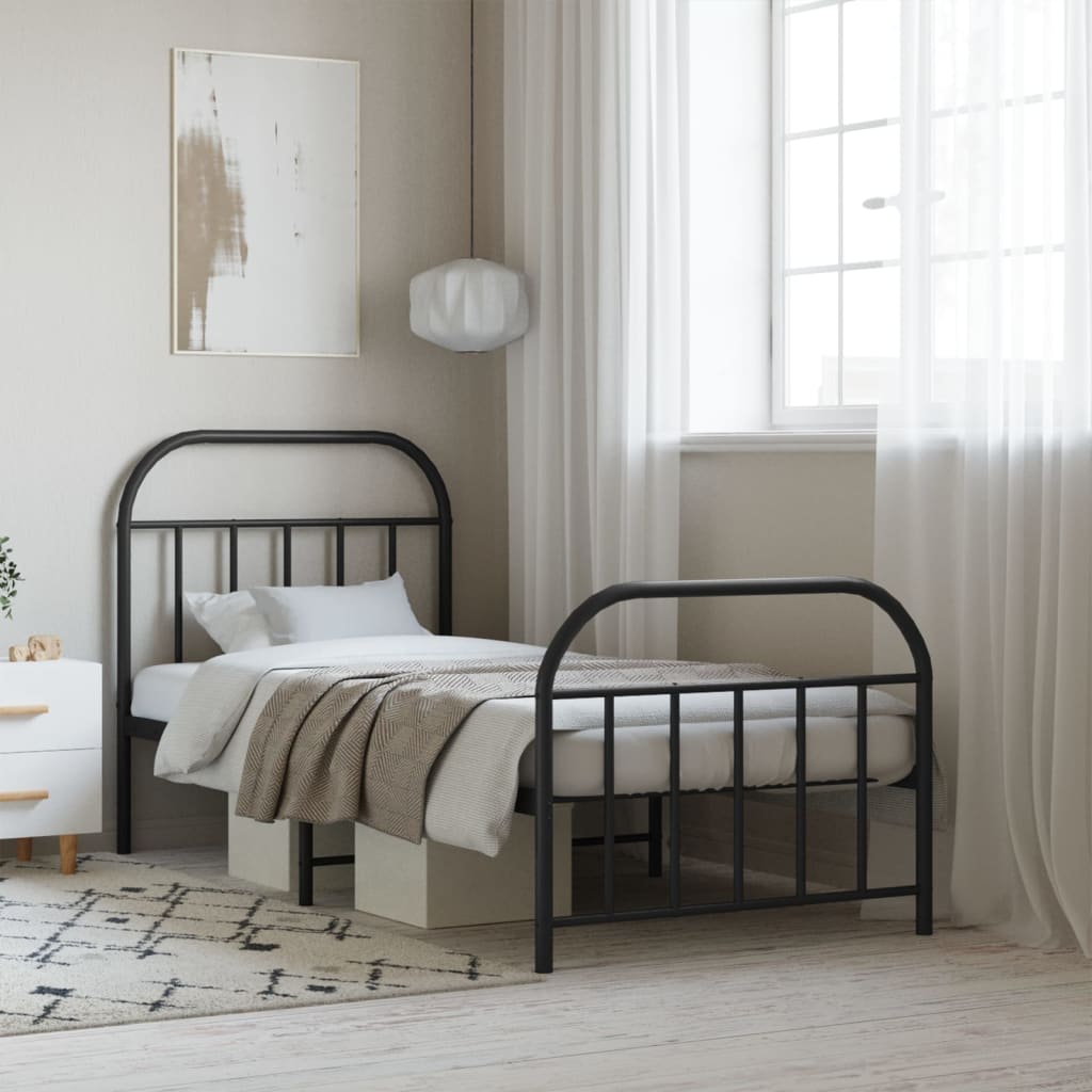Berkfield Metal Bed Frame with Headboard and Footboard Black 90x200 cm