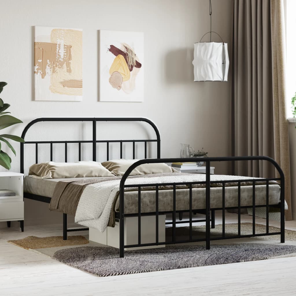 Berkfield Metal Bed Frame with Headboard and Footboard Black 150x200 cm
