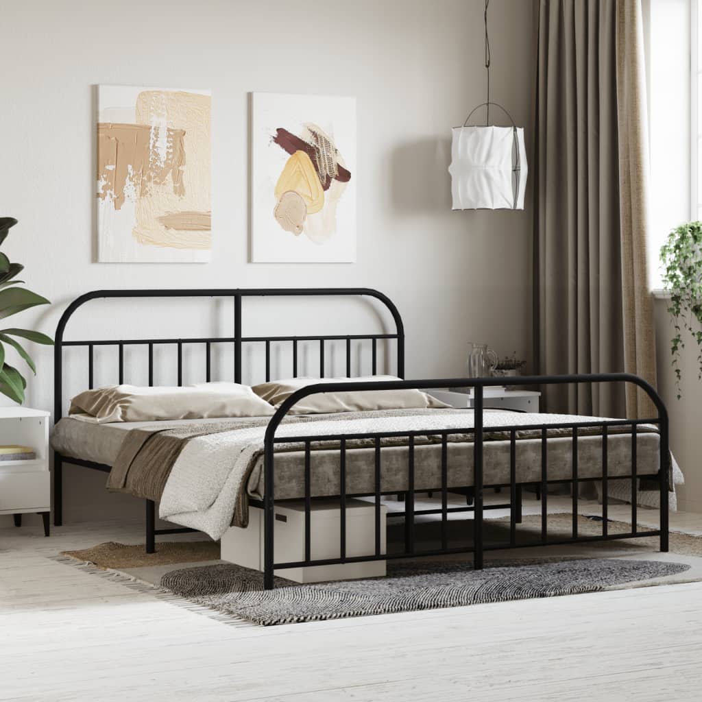 Berkfield Metal Bed Frame with Headboard and Footboard Black 183x213 cm