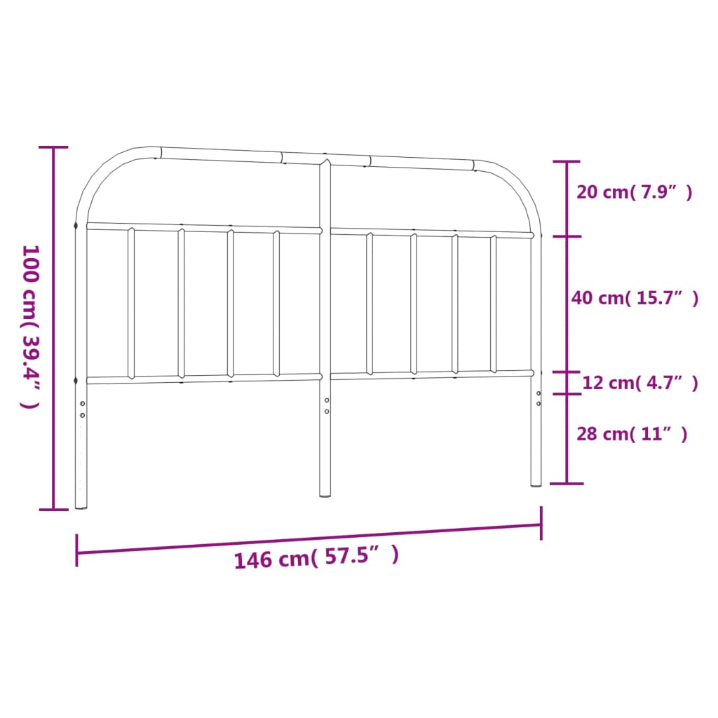 Berkfield Metal Headboard Black 140 cm