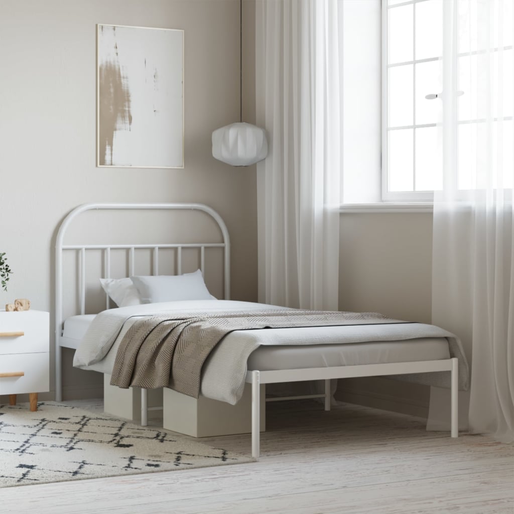 Berkfield Metal Bed Frame with Headboard White 100x200 cm