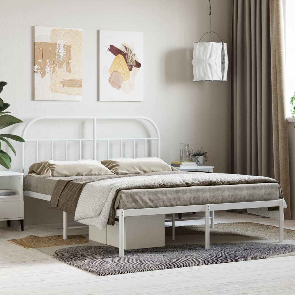 Berkfield Metal Bed Frame with Headboard White 150x200 cm