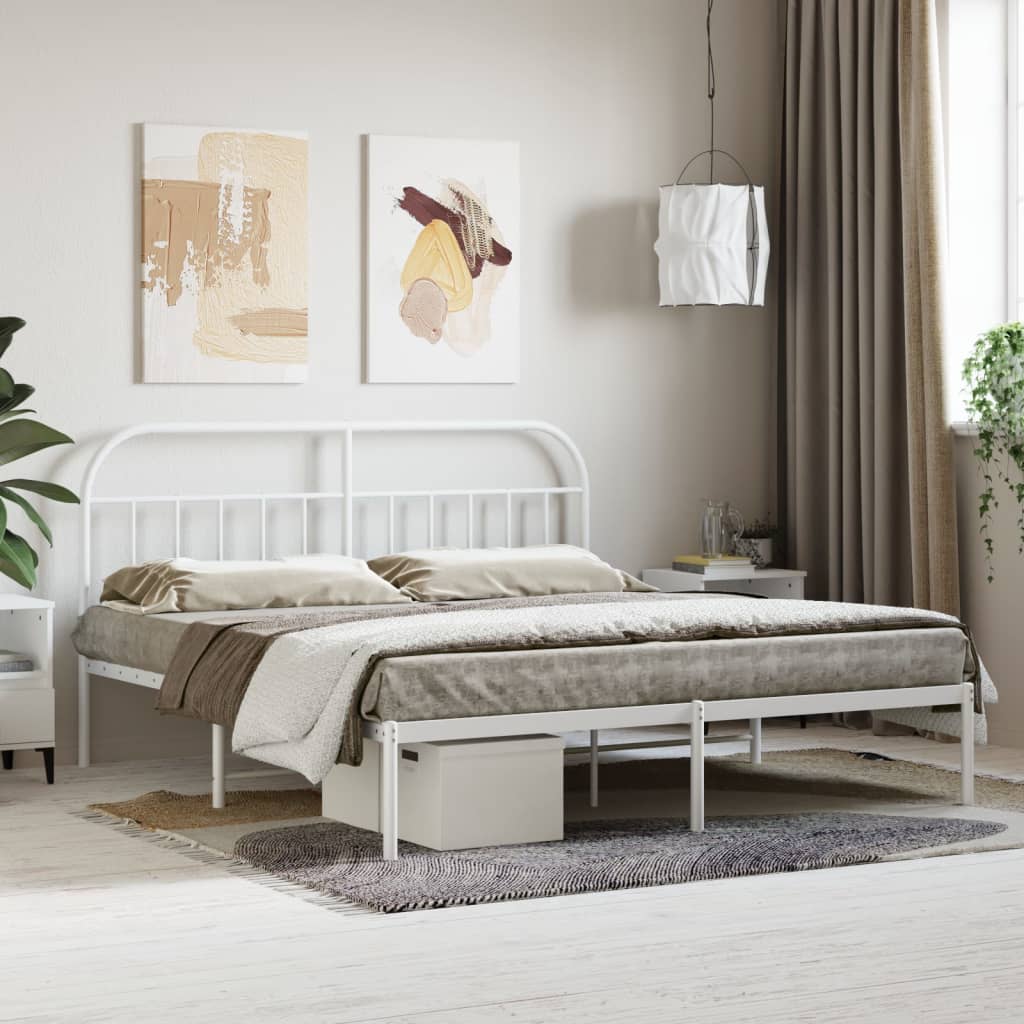 Berkfield Metal Bed Frame with Headboard White 160x200 cm