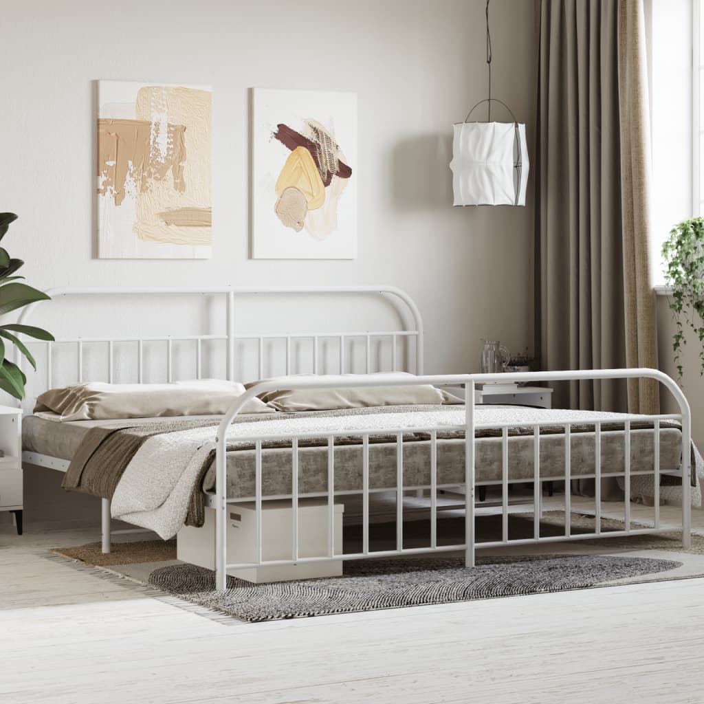 Berkfield Metal Bed Frame with Headboard and Footboard White 193x203 cm