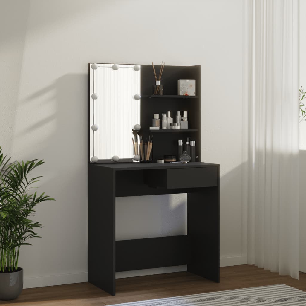 Berkfield Dressing Table with LED Black 74.5x40x141 cm