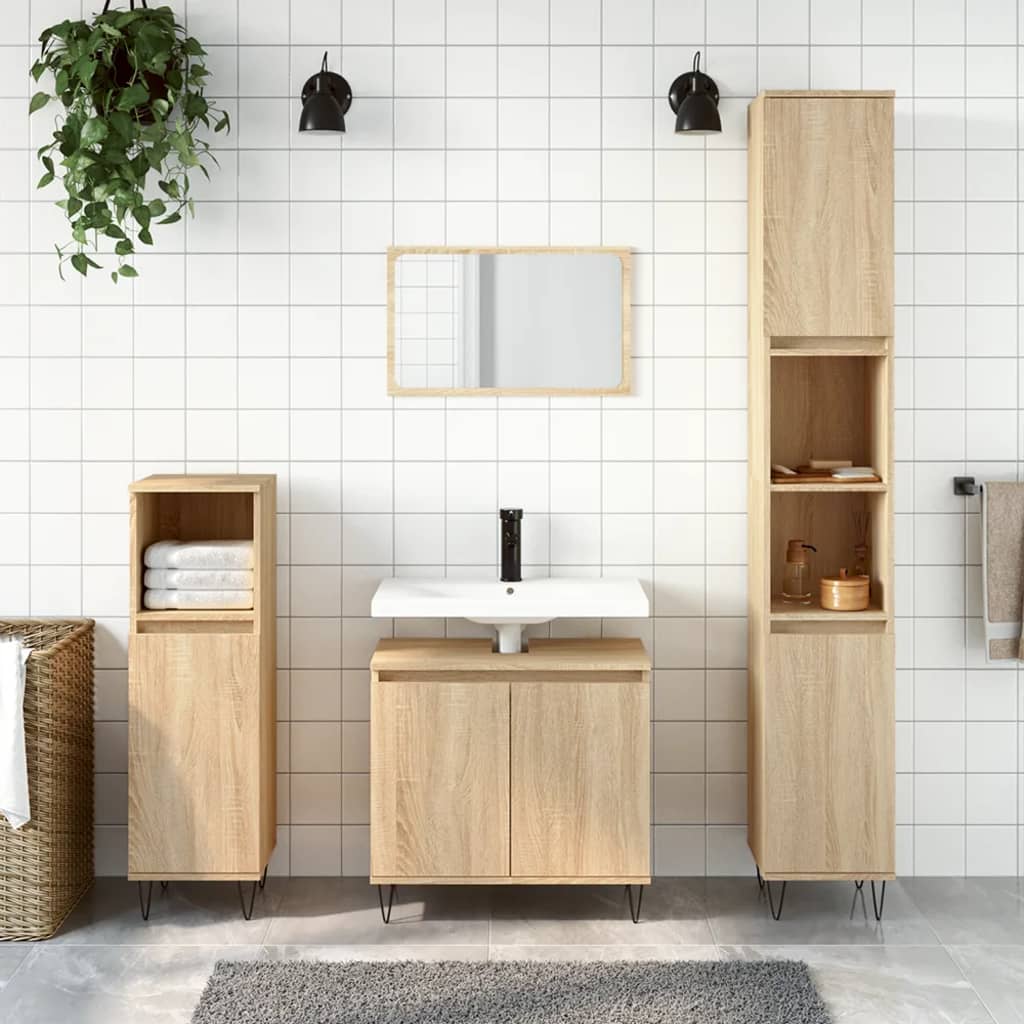 Berkfield 3 Piece Bathroom Cabinet Set Sonoma Oak Engineered Wood