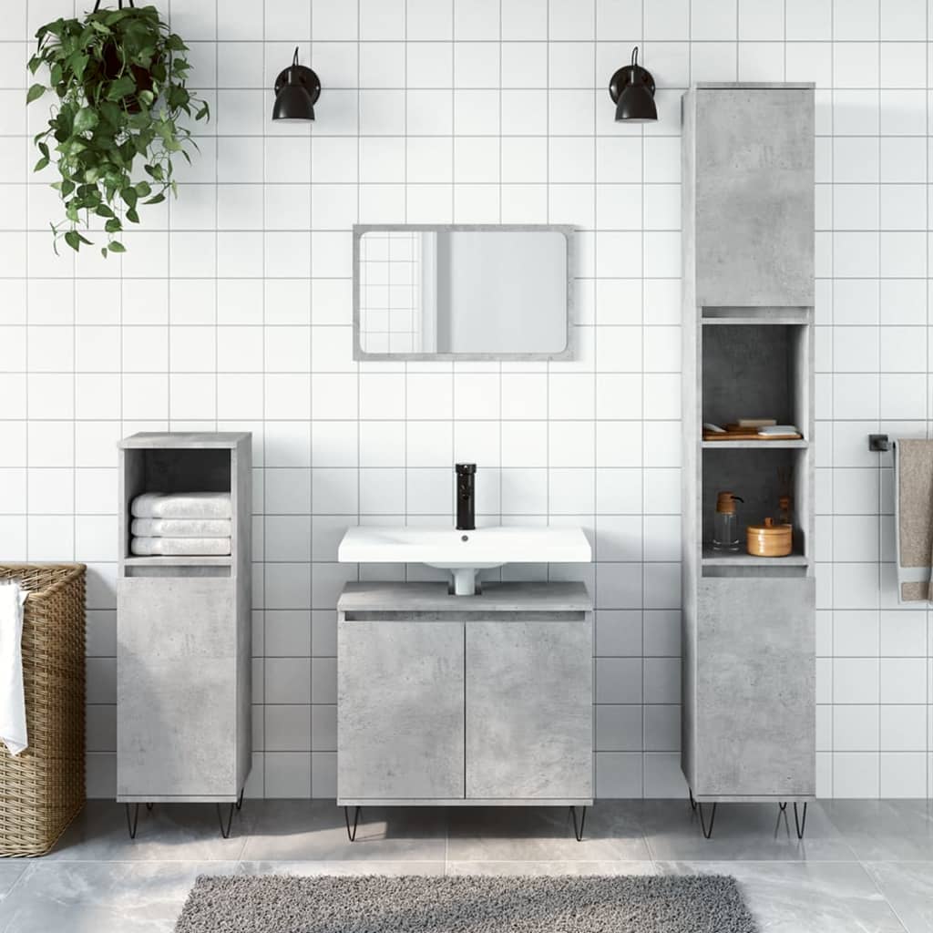 Berkfield 3 Piece Bathroom Cabinet Set Concrete Grey Engineered Wood