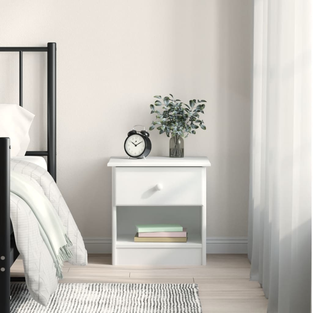 Berkfield Bedside Cabinet ALTA White 43x35x40.5 cm Solid Wood Pine