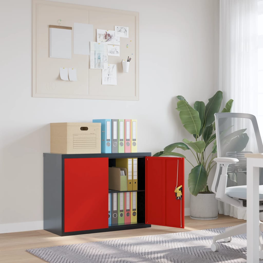 Berkfield File Cabinet Anthracite and Red 90x40x70 cm Steel