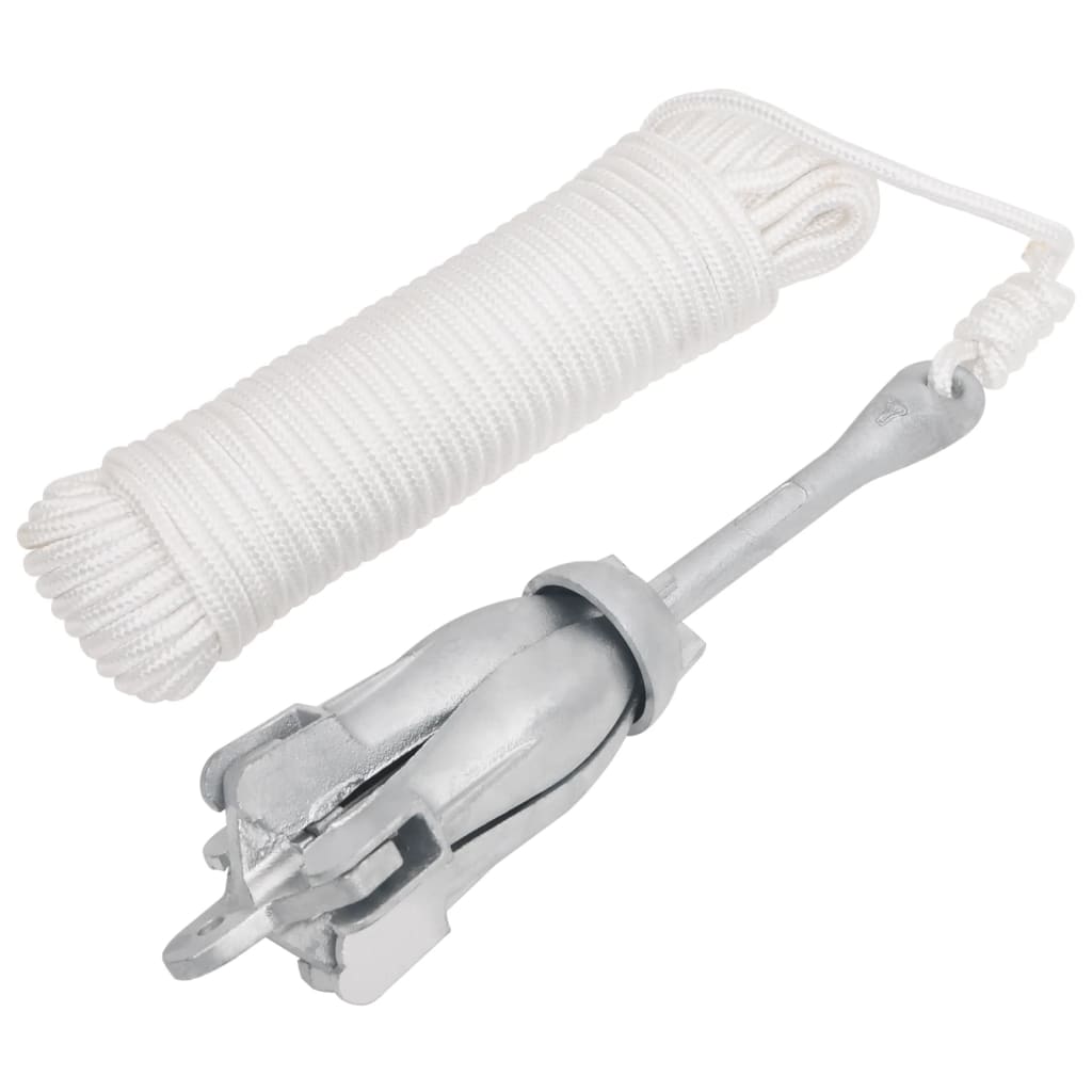 Berkfield Folding Anchor with Rope Silver 6 kg Malleable Iron