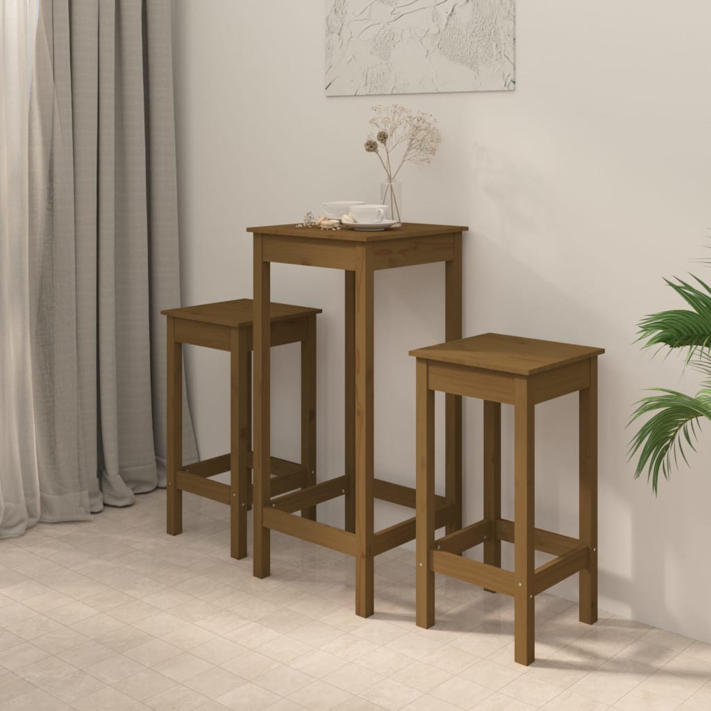 Berkfield 3 Piece Bar Set Honey Brown Solid Wood Pine