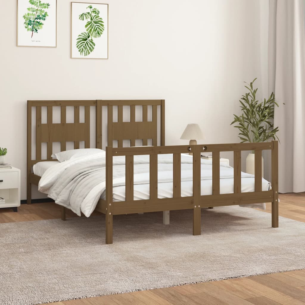 Berkfield Bed Frame with Headboard Honey Brown Solid Wood Pine 140x200 cm