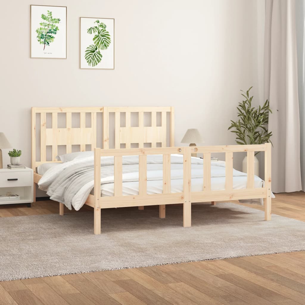 Berkfield Bed Frame with Headboard Solid Wood Pine 150x200 cm King Size