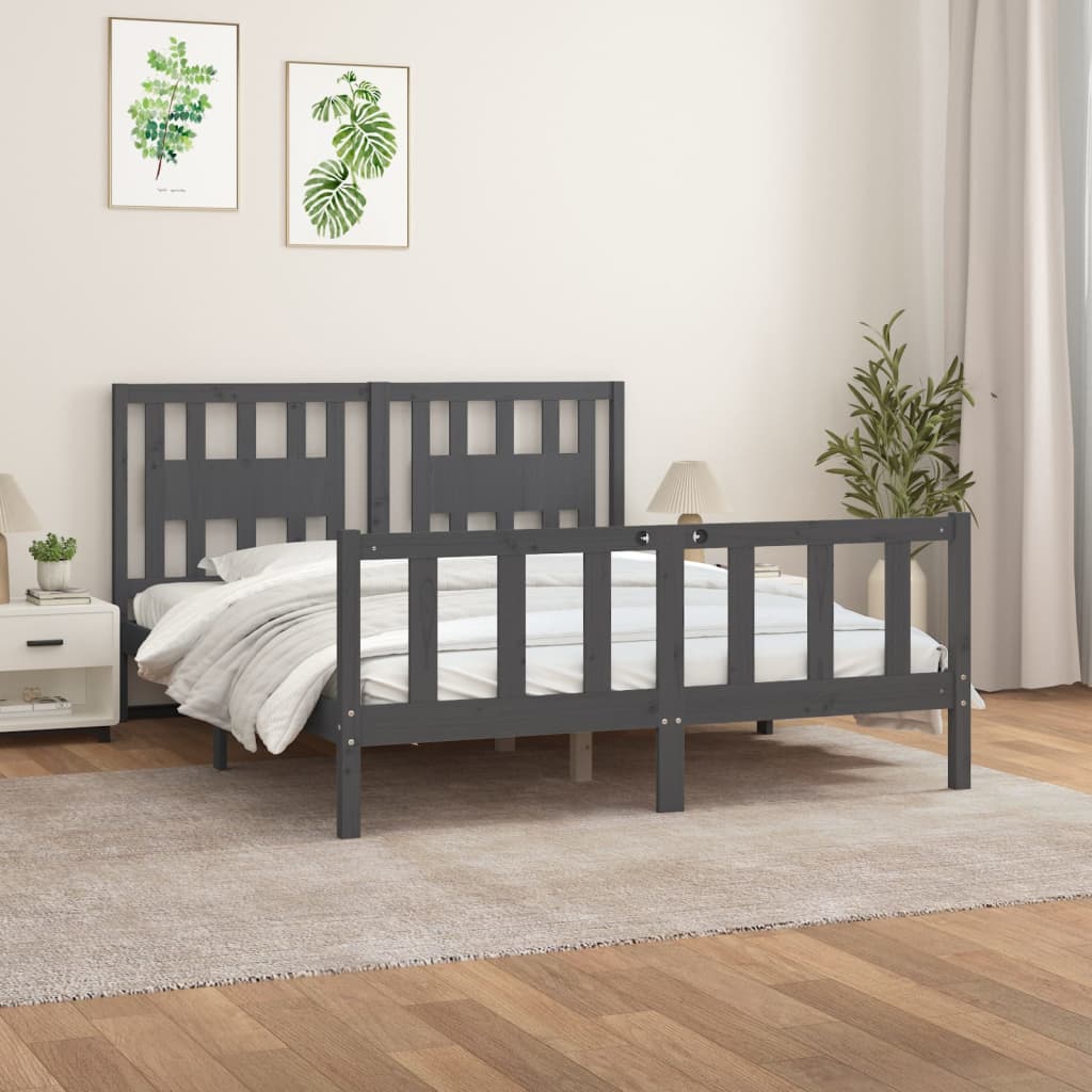 Berkfield Bed Frame with Headboard Grey Solid Wood Pine 160x200 cm