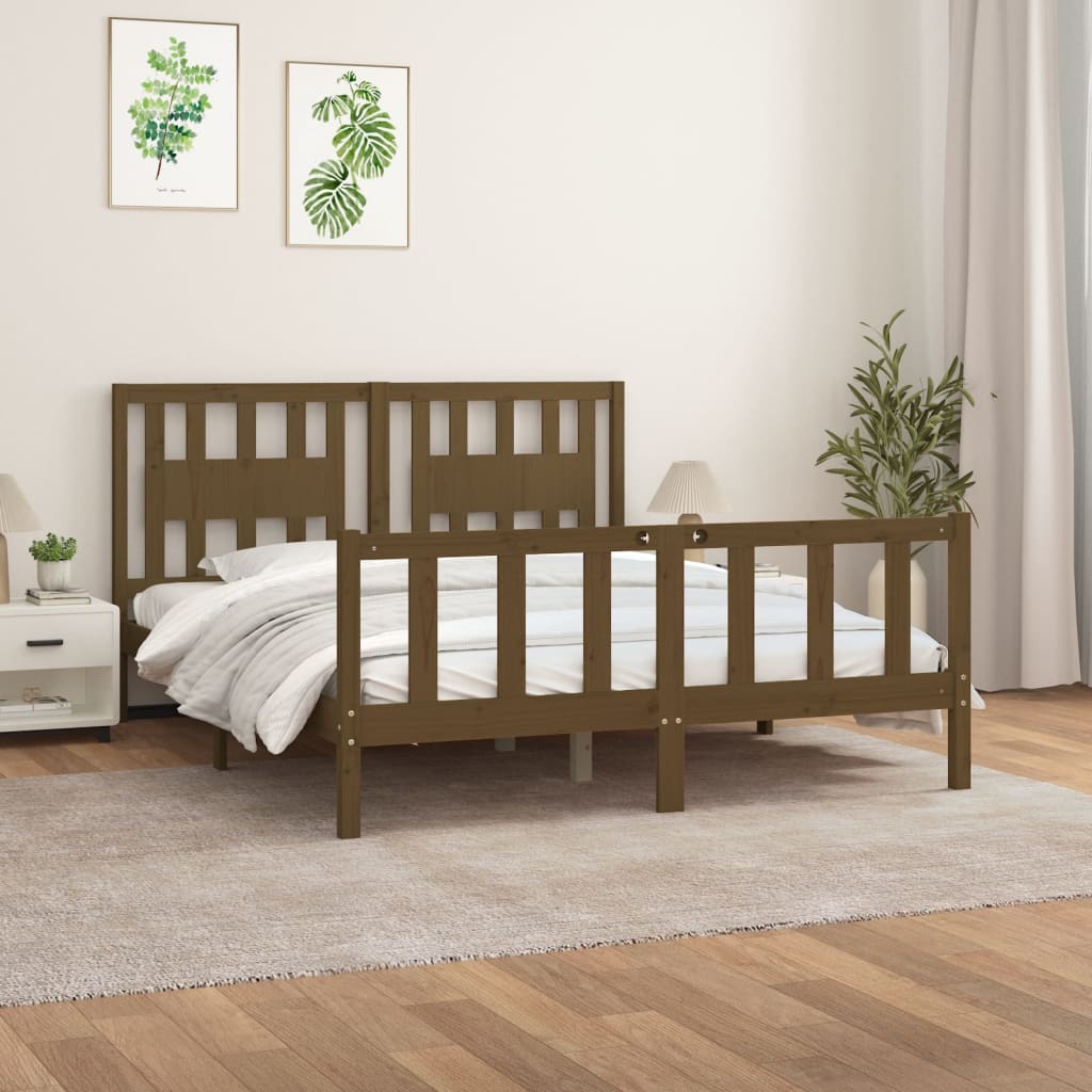 Berkfield Bed Frame with Headboard Honey Brown Solid Wood Pine 160x200 cm