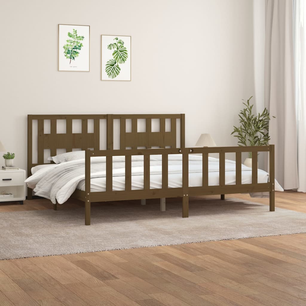 Berkfield Bed Frame with Headboard Honey Brown Solid Wood Pine 180x200 cm Super King Size