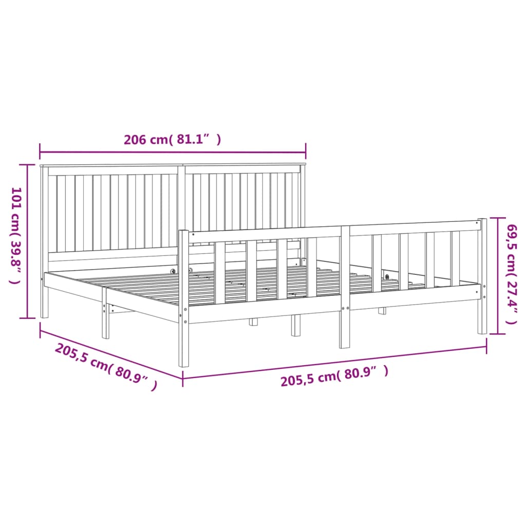 Berkfield Bed Frame with Headboard White 200x200 cm Solid Wood Pine