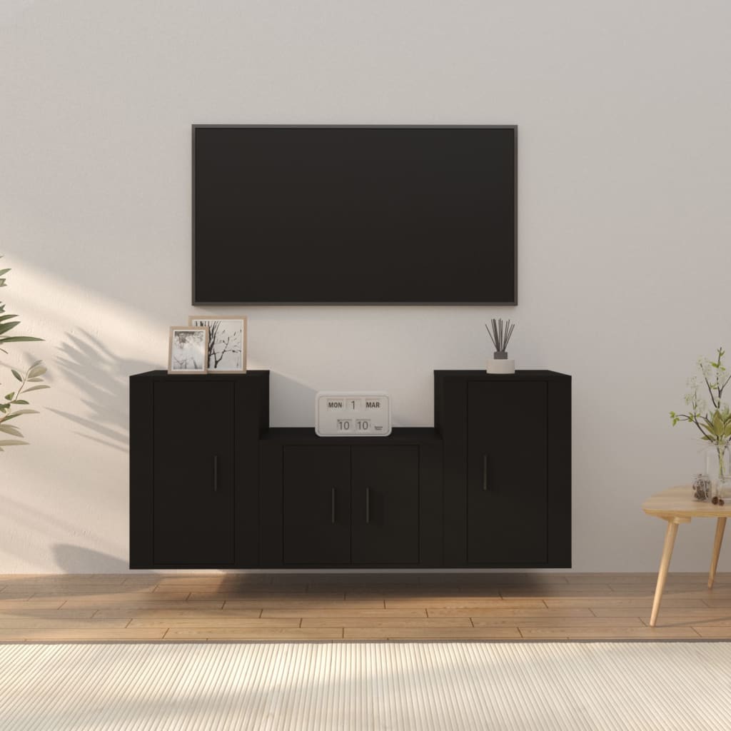 Berkfield 3 Piece TV Cabinet Set Black Engineered Wood