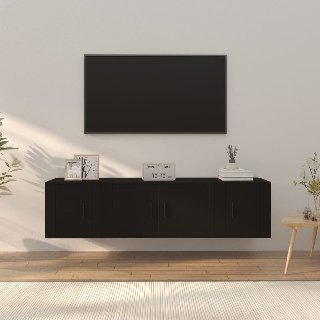 Berkfield 3 Piece TV Cabinet Set Black Engineered Wood