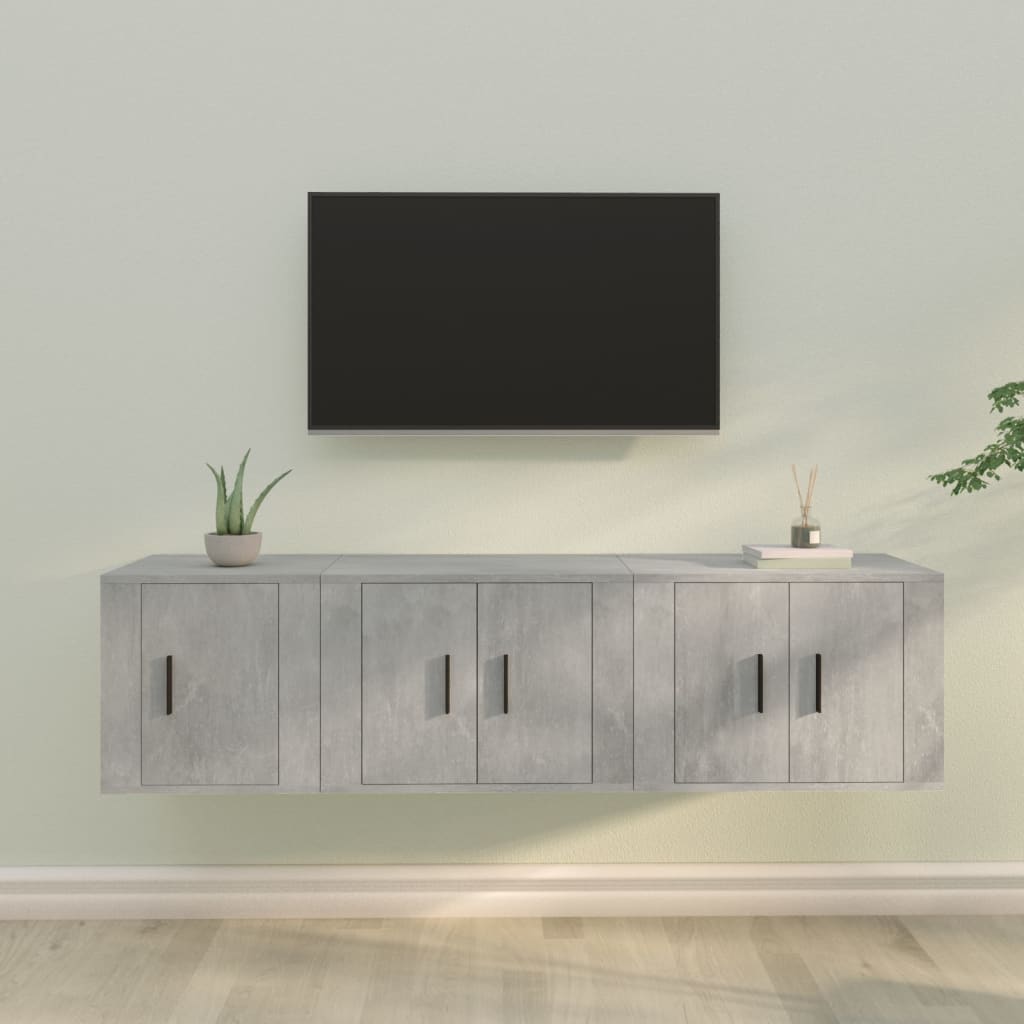 Berkfield 3 Piece TV Cabinet Set Concrete Grey Engineered Wood