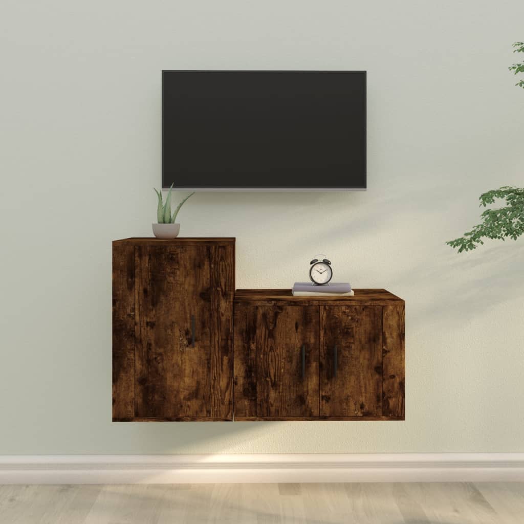 Berkfield 2 Piece TV Cabinet Set Smoked Oak Engineered Wood