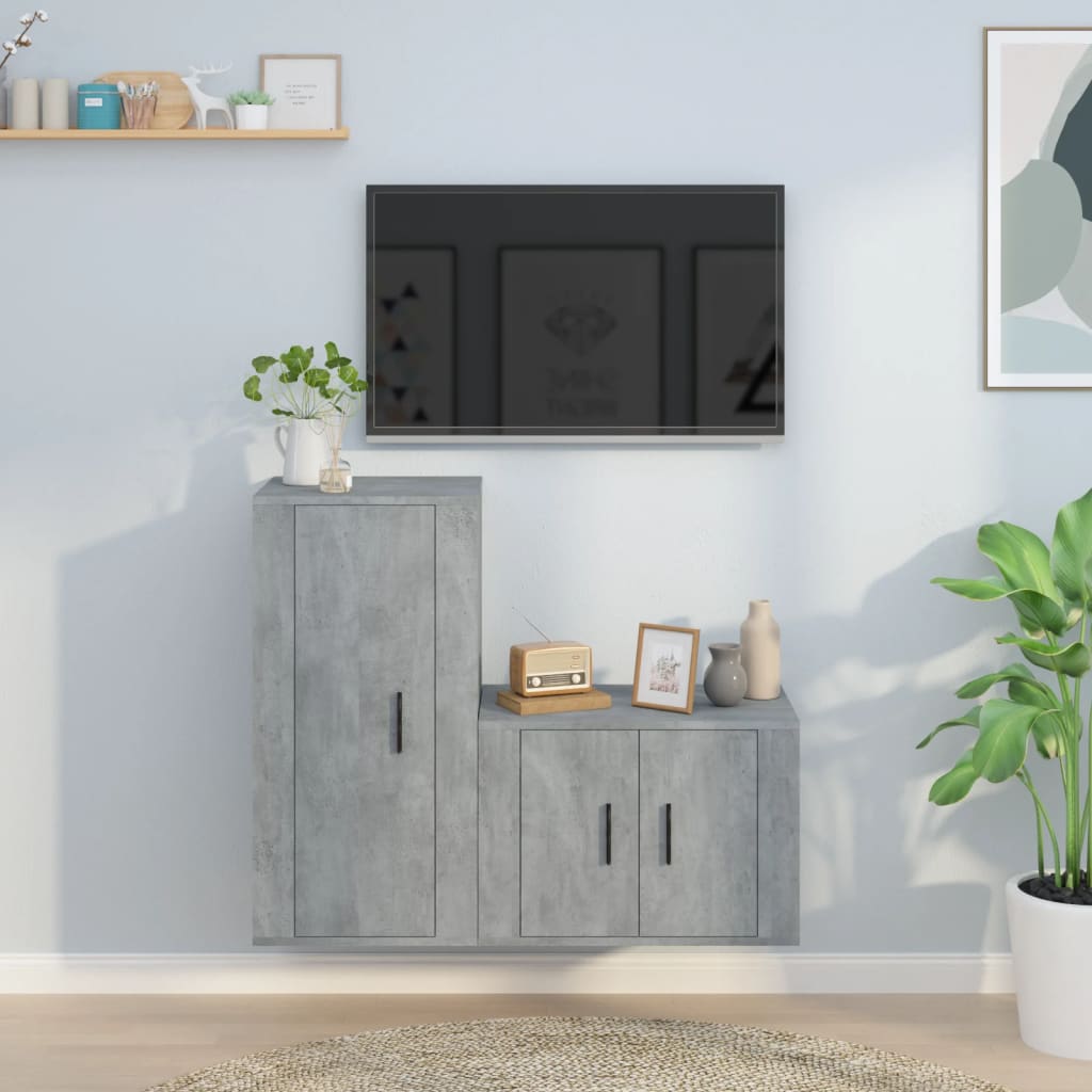 Berkfield 2 Piece TV Cabinet Set Concrete Grey Engineered Wood