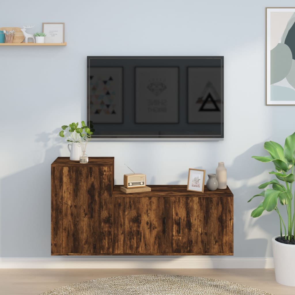 Berkfield 2 Piece TV Cabinet Set Smoked Oak Engineered Wood
